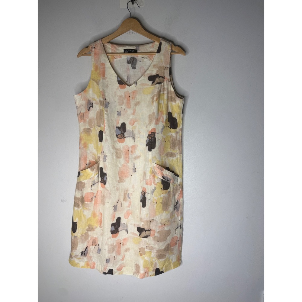 Charlie B Womens Linen Abstract Print V-Neck Shift Dress Multi-Color S C3115PR